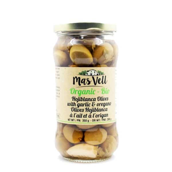 Mas Vell Org. Hojiblanca Garlic Oregano Olives