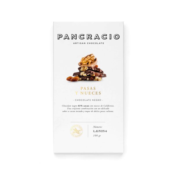 Pancracio Walnuts and Raisins Dark Chocolate Bar